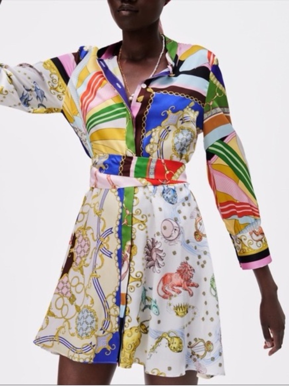 Zara - Printed Multi-Color Shirt Dress